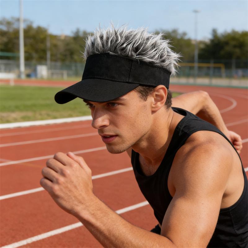 Men Synthetic Short Hair Spiked Wig Golf Baseball Cap Fake Hair Hat Adjustable Sun Protection UV Blocking Visor Fancy Performance Hip-Hop Headwear