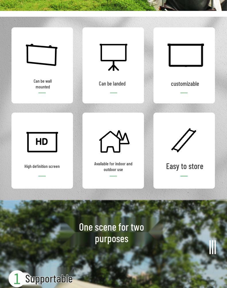 Punch-Free Wall-Mounted Outdoor Camping Projector Screen, High-Definition, 84-120 Inch