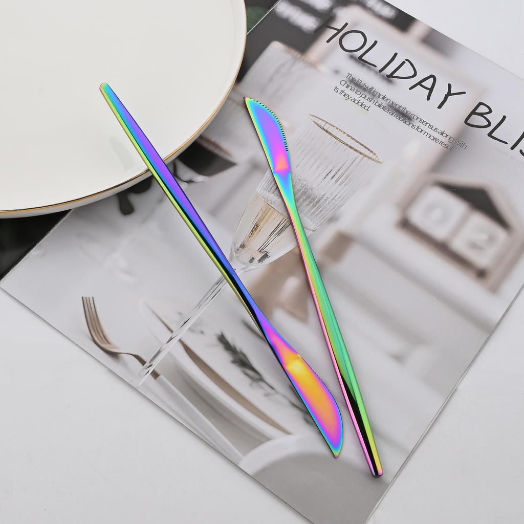 Rainbow Color 24Pcs Dinnerware Stainless Steel Cutlery Set for 6 People Knife Fork Spoon Western Tableware Silverware Set for Home Wedding