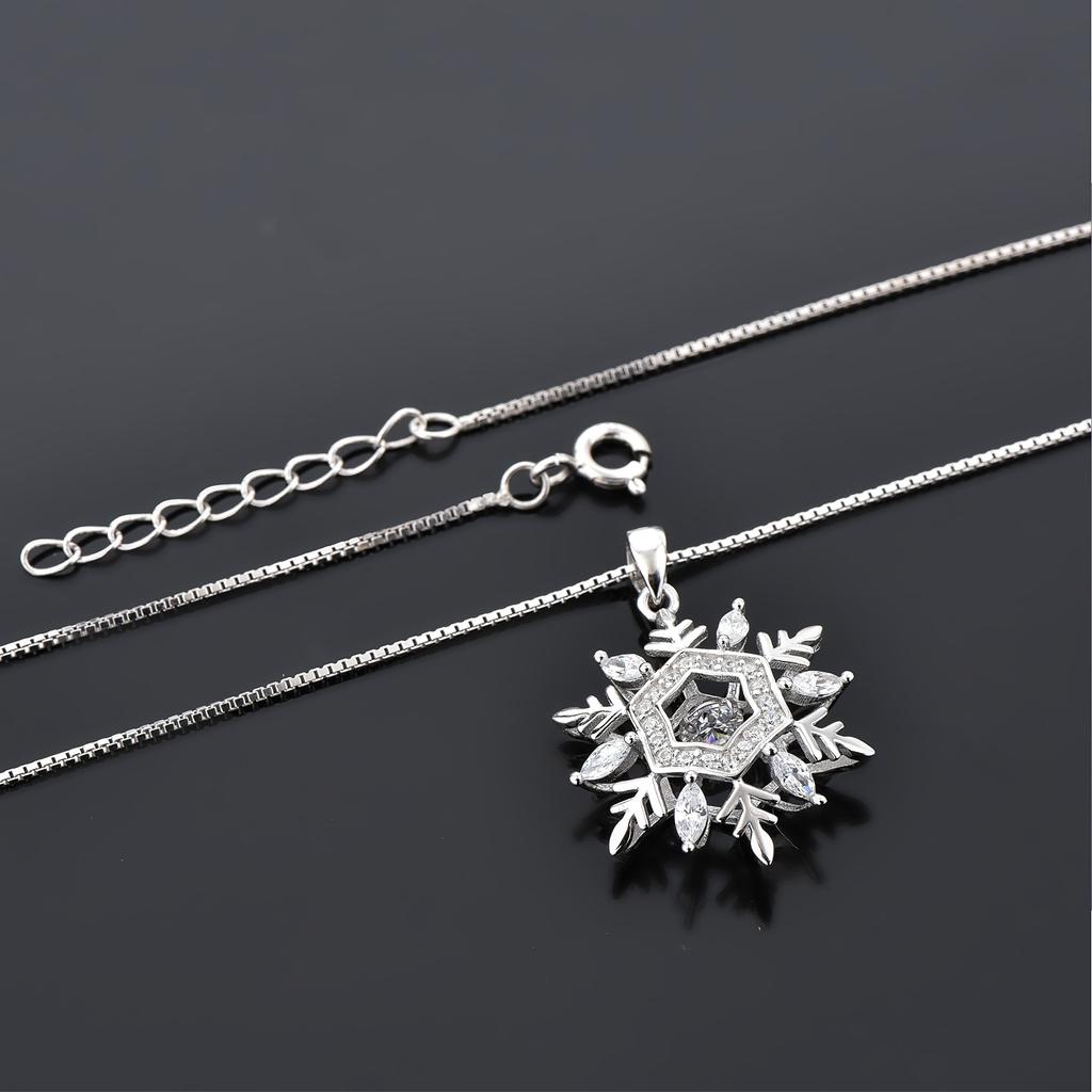 [Long Way] Women's Necklace, Snow Pendant, Sterling Silver 925 & Zirconia, Perfect Gift for Celebrations, Mother's Day, Birthdays, Anniversaries
