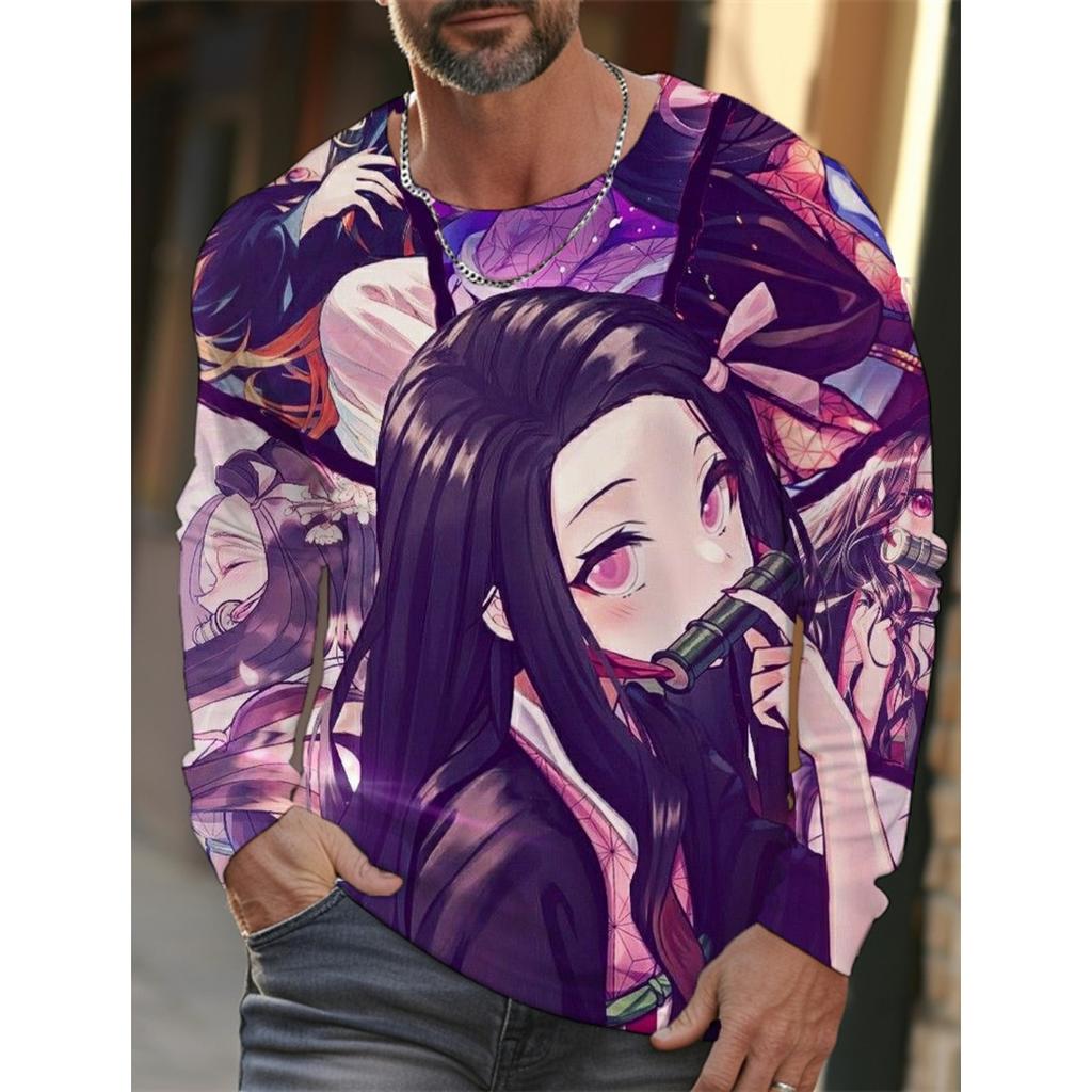 Men's Long-sleeved T-shirt 3D Printing Animation HD Pattern Printing Men's Long-sleeved T-shirt Autumn Tops Casual T-shirt