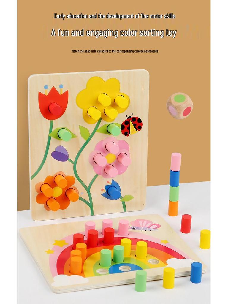 Montessori Color Sorting Pegs: Wooden Puzzle Game for Ages 2-3, Enhances Logical Thinking