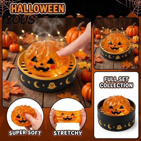 Halloween Ghost Fidget Toy 1/5Pcs Dumpling Squeeze with Steamer, Pumpkin Eyeball Hand Therapy Balls Skull for Relieve Stress, Holiday Party