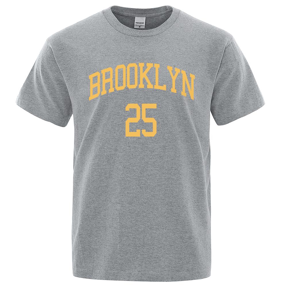 Brooklyn 25 City Yellow Letter Luxury T Shirts Men Casual Breathable Tshirts Shirts Oversized Cotton Short Sleeve