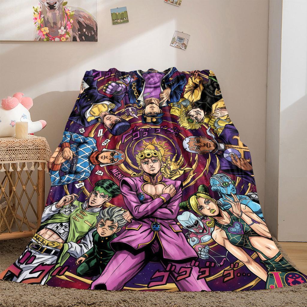 JoJo's Bizarre Adventure Cartoon Flannel Blanket, Printed Design for Bed and Sofa, Soft Home Decor, Picnic Travel Blanket_LIAN