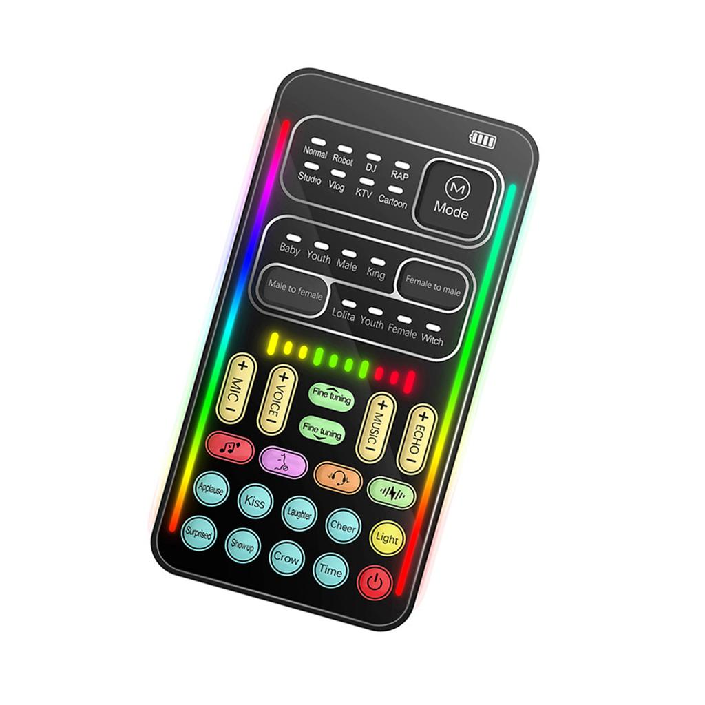 Voice Changer Portable Voice Changer Device with 8 Sound Effects Colorful Light Mini Live Broadcast Handheld Microphone