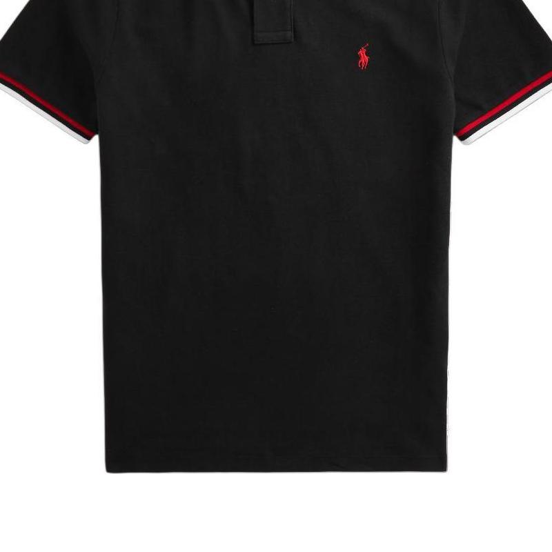 Polo Ralph Lauren Striped Logo Embroidered Vertical Button Short Sleeve Polo Shirt Men tops Black 710828371-001