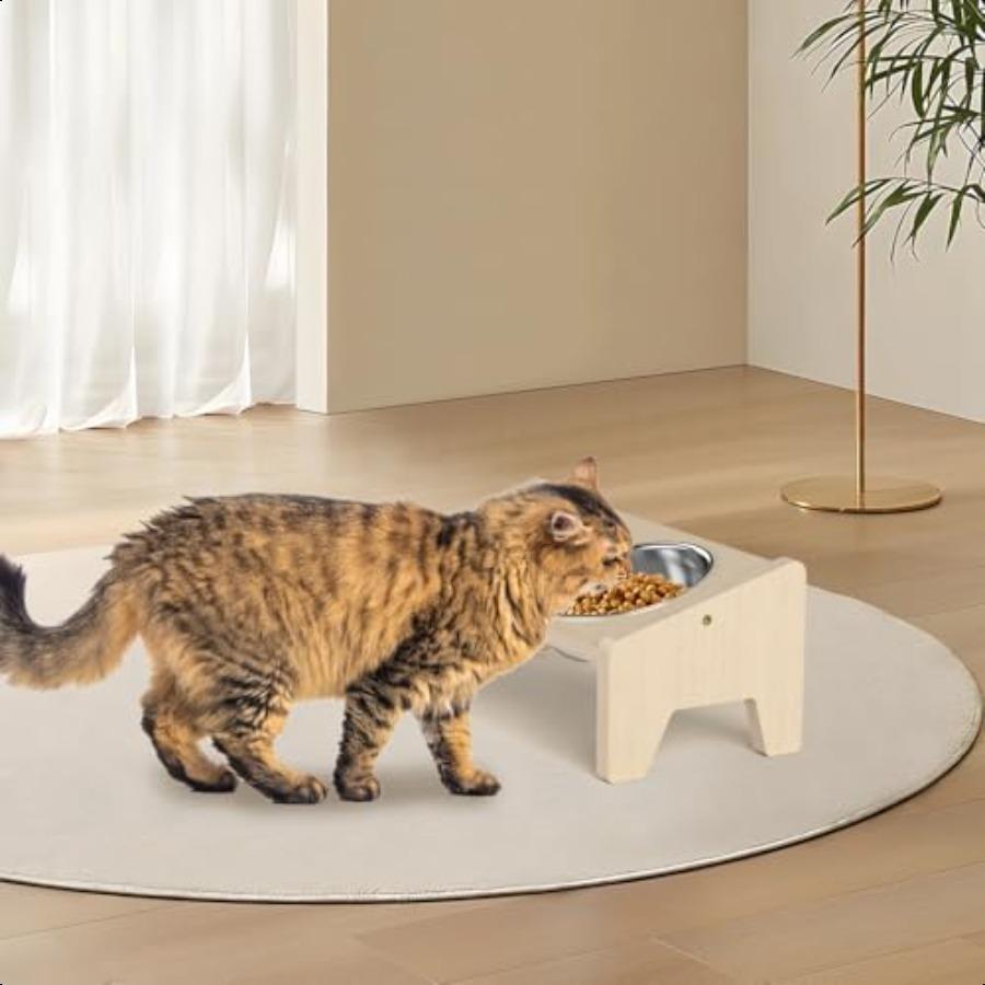 Elevated Cat Bowl 15 Tilted Wooden Cat Bowl Stand with 2 Stainl Bowls for Food and Water Food Bowls Stand for Indoor Cats
