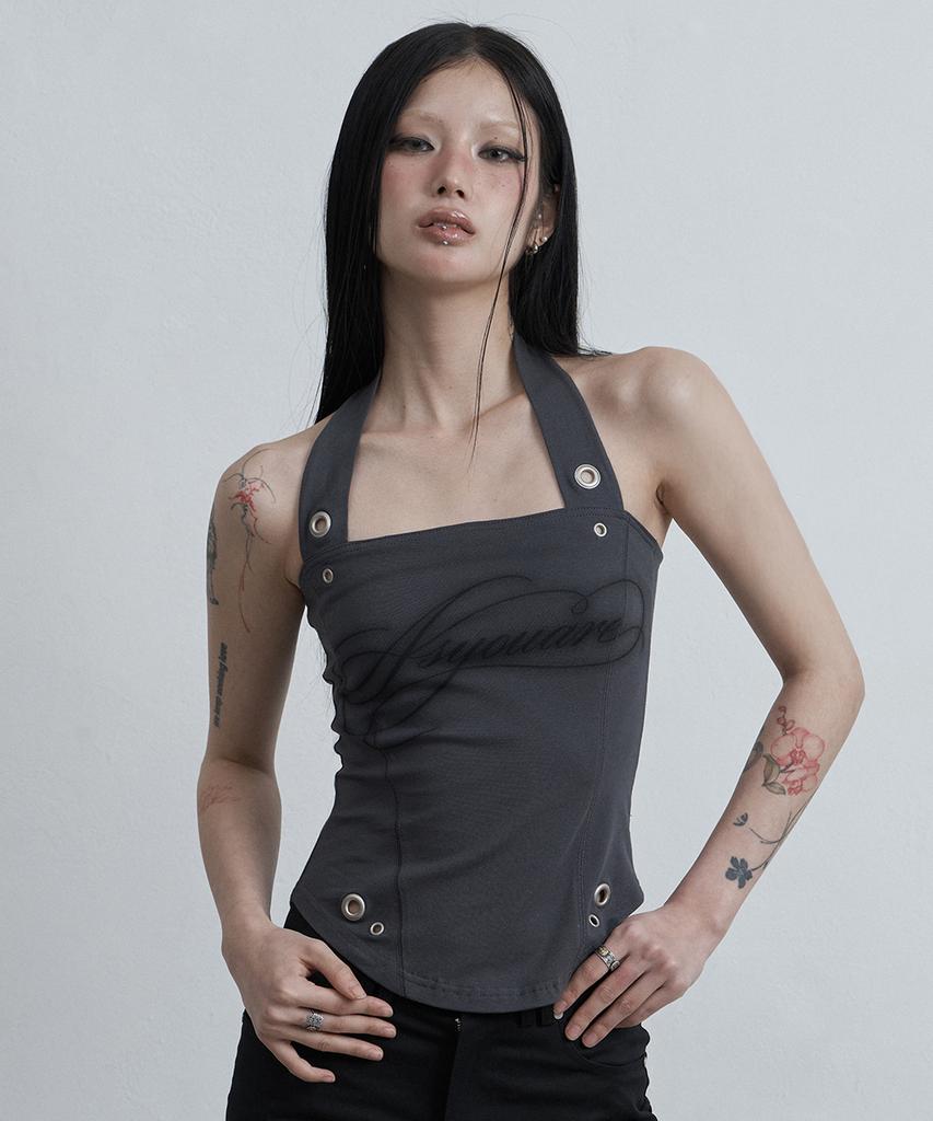 Aejeuyua Drawing Halter Sleeveless Charcoal