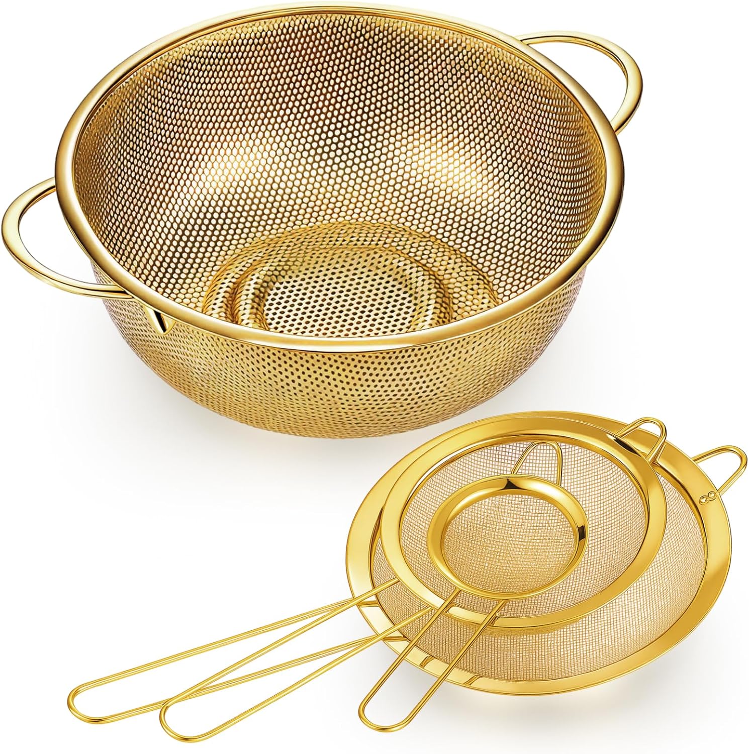 Joom Lizkore Tech Oro Cesta De Drenaje De Acero Inoxidable Dorado Con Colador De Malla Fina 4 Piezas