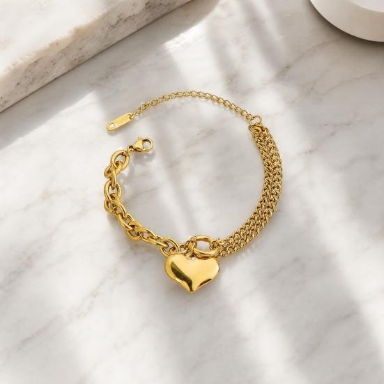Women Bracelet, Adjustable Extended Tail Chain Bracelet, Double-Layered Cuban Bracelet with Heart Charm for Jewelry Gift