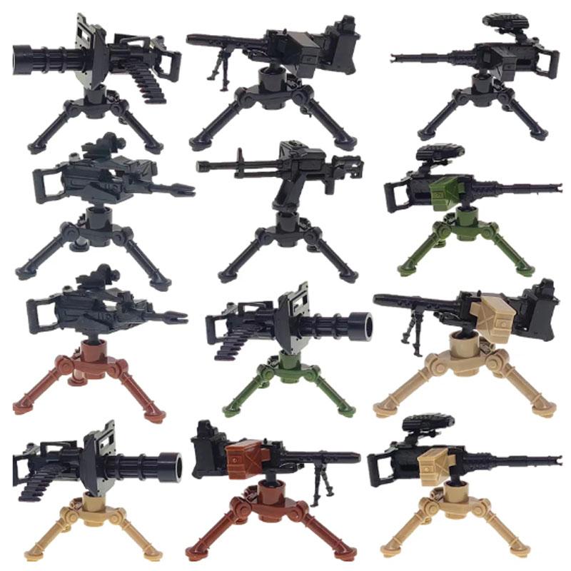 Military WWII Weapons Building Blocks Soldier Figure Toy Gatling M2 Heavy Machine Gun NSV M19 Box Rifle Bullet Chain Mortar K045