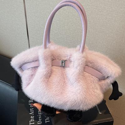 Neue Plüschtasche Damen Hand-Gemüsekorbtasche Plissierte Eimertasche Modische Ein-Schulter-Umhängetasche Haartasche Damen