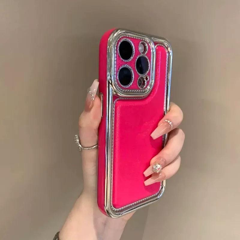 

Роскошный гальванизированный чехол для телефона iPhone 11 12 13 14 15 16 Pro Max Candy Bumper Мягкие силиконовые чехлы iPhone 13 ярко-розовый