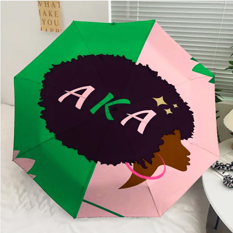 AKA logo9 Print Automatic Umbrella, 8 Rib Iron Frame, Plastic Handle, Suitable for Outdoor Travel &Daily , Ideal Gift