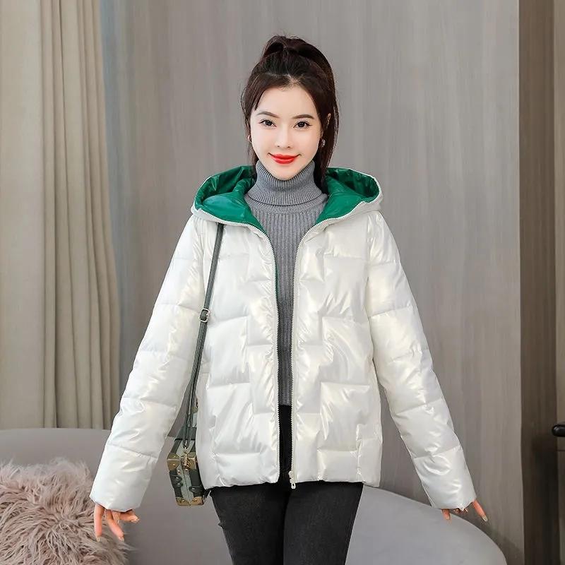2024 Winter New Hooded Glossy Warm Thick Jacket Women Korean Down Cotton Parkas Snow Wear Coat Female Casual Loose Outwear R002