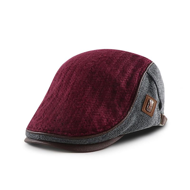 Autumn Winter Warm Beret Knitted Stitching Cap for Men Women British Middle-Aged Flat Caps Peaked Cap
