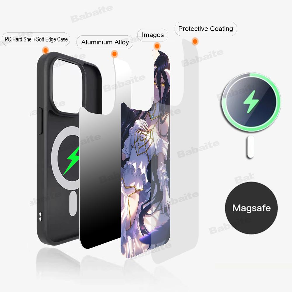 Anime Overlord Albedo Phone Case Magnetic Case For IPhone 16 14 13 12 11 15 Pro Max Plus For Magsafe Wireless Charge Cover