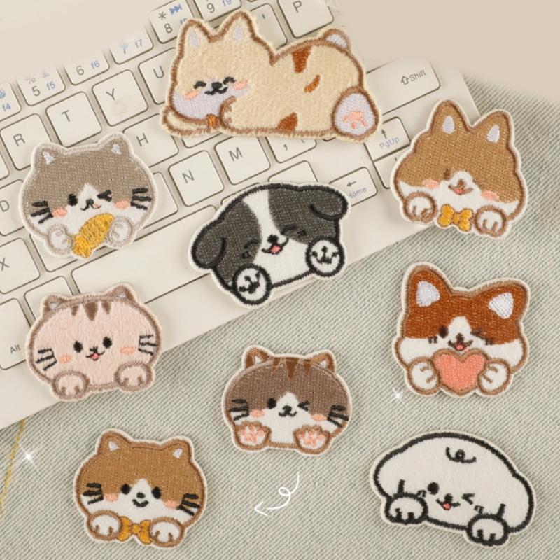 55KF 9 Pcs Cartoon Animal Embroidered Patches Dogs Iron On Patches Repair Patches Sewing On Applique Patches for Clothes Bag