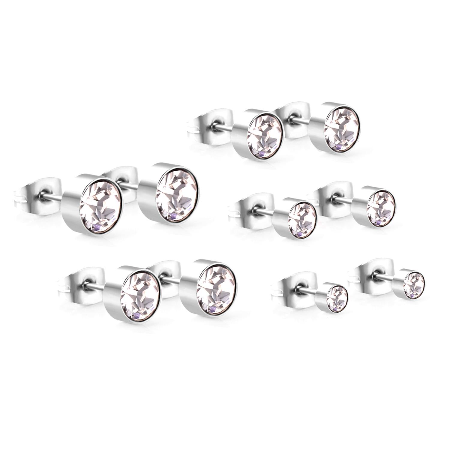 

LUXUKISSKIDS 5pair/lot Round Zircon Stud Earring Set Stainless Steel Earings Brinco Piercing For Women 2020 Fashion Jewelry