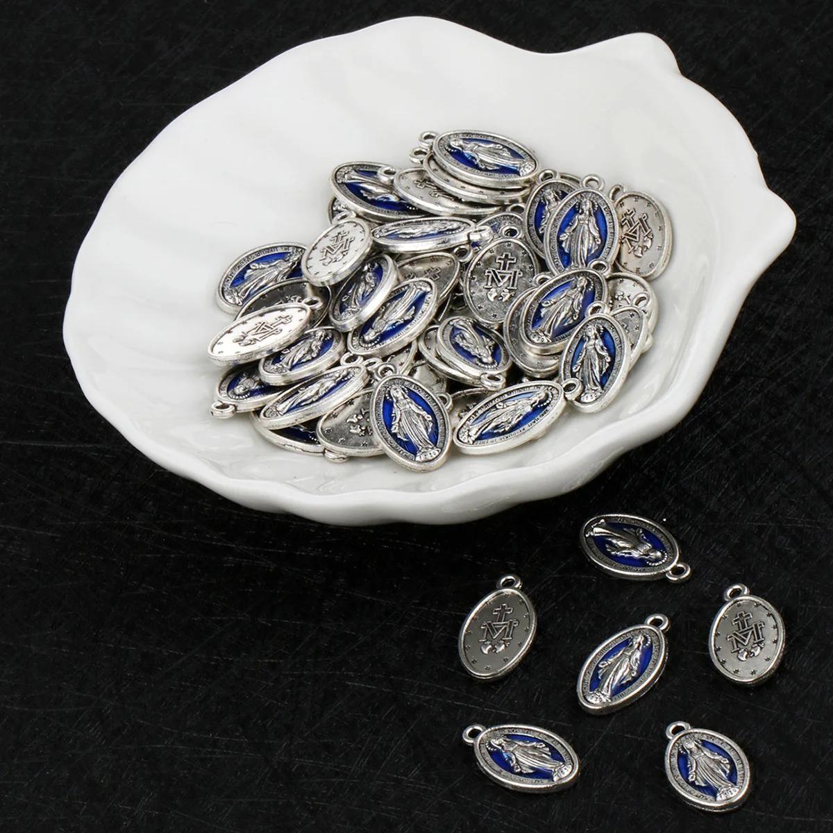 

20 шт./лот Подвески Медальон Чудотворной Медали Богоматери Милости, Шармы для ожерелья, Розарий, Католические религиозные украшения, Синяя эмаль 20pcs-Small