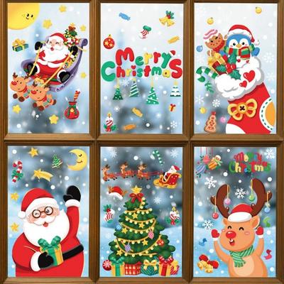 Festive Christmas Window Clings Rich Xmas Element Create Atmosphere Cute Winter Holiday Window Stickers Decals