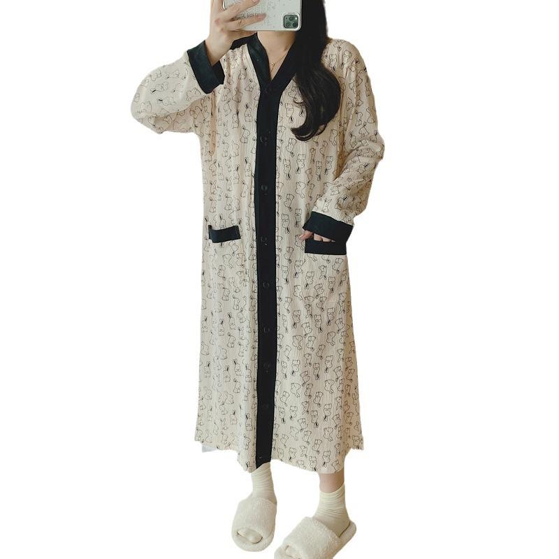Long Sleeve Maternity Nightgown: Spring & Autumn Breastfeeding Pajamas with Cardigan for Pregnant Women