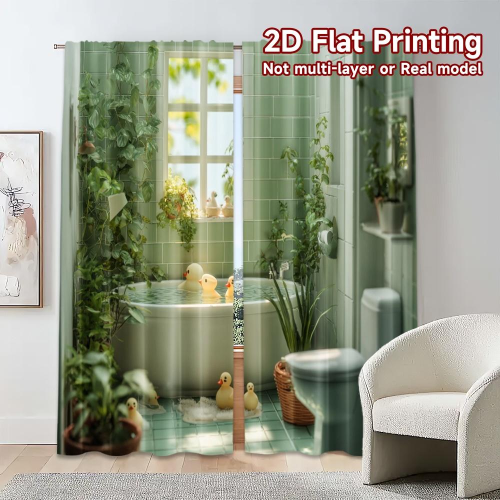 2pcs, 2D FLAT PRINTING Curtains (Without Rod) Ducklings Oasis Popular Popular Curtain Durable Polyester Curtains Art Deco