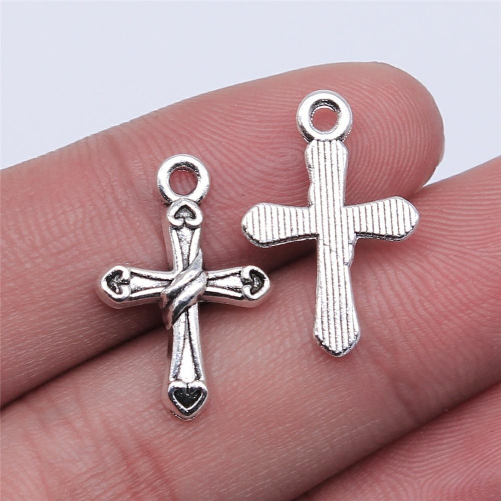 20pcs Cross Charms Handmade Pendant Making Fit Vintage Tibetan Bronze Silver Color DIY For Bracelet Necklace