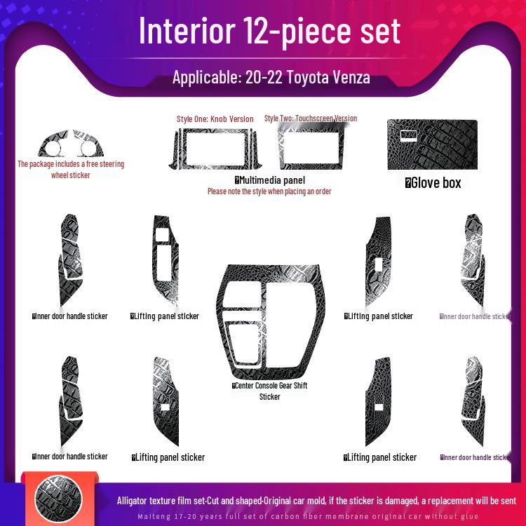 Carbon Fiber Interior Kit for Toyota Venza 2020-2022: Center Console & Anti-Kick Door Protection