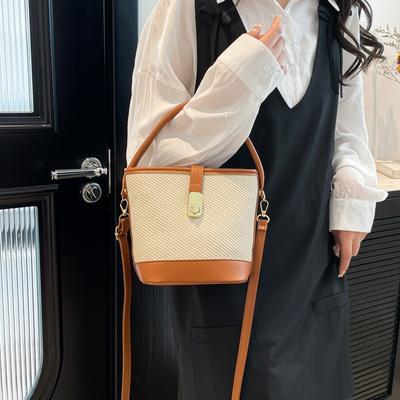 New Spring and Summer Fashion Is Popular Today, High-end Contrasting Color Bucket Tote Bag, Versatile Portable Shoulder Messenger Bag