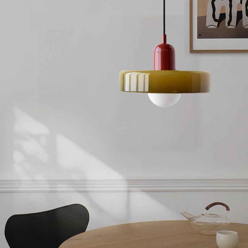 Danish Mid-Century Cream Green Retro Glass Chandelier for Restaurants & Bars