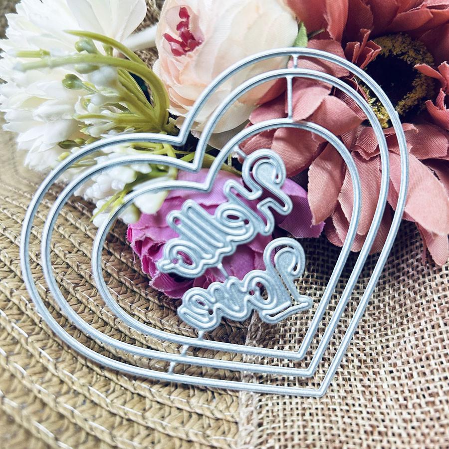 "Hello Love"letters and 3pcs Love Hearts Metal Cutting Dies Stencil for DIY Scrapbooking Photo Album Embossing Paper Cards Crafts Diecuts