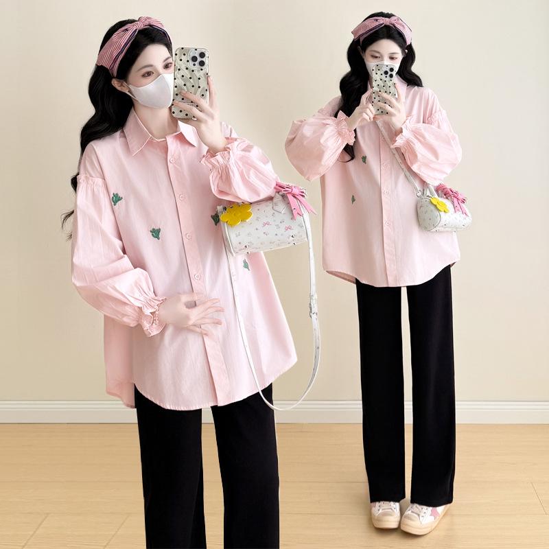 

Maternity Fall 2025 Long Sleeve Doll Shirt - Trendy Autumn Fashion for Moms M рожевий