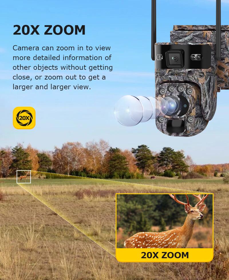 4G Solar Camouflage Surveillance Camera with 20X Zoom, HD, Day/Night Full Color, Low Power.