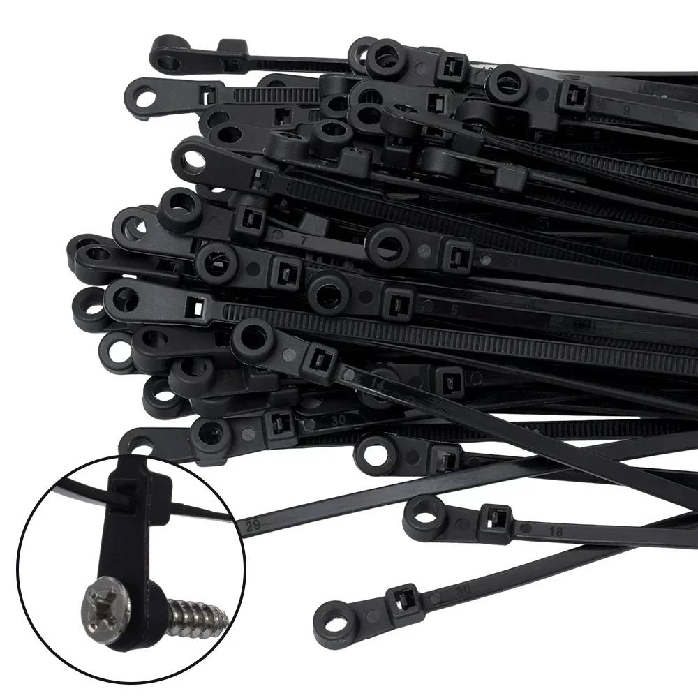 300/100PCS Screw Hole Cable Ties Self Locking Nylon Cord Straps Fastening Loop Reusable Fixed Cables Zip Tie Office Organizer