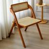 Wicker Folding Chair with Backrest - Solid Wood Casual Dining or Living Room Stool
