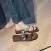 Thick Bottom Slope Heel Square Head with Slippers Women Wear Retro Temperament Open Toe with Skirt Cool Slippers