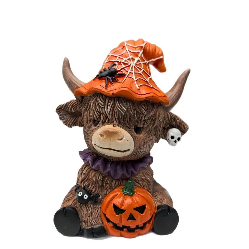 Halloween New Cute Cute Highland Cow Home Gift Christmas Atmosphere Decorative Resin Ornament