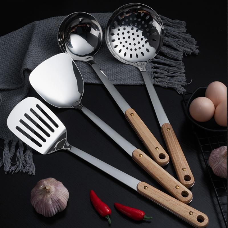 HANYANG Espátula de acero inoxidable, utensilios de cocina, espátula con mango de madera, espátula para cocinar