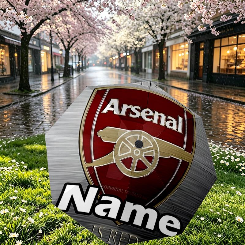 Custom Name Personalized football team F.C Print Umbrella, Auto Open Close, 8‑Rib Sturdy Frame, Commute Camping Hiking Use, Birthday Gift