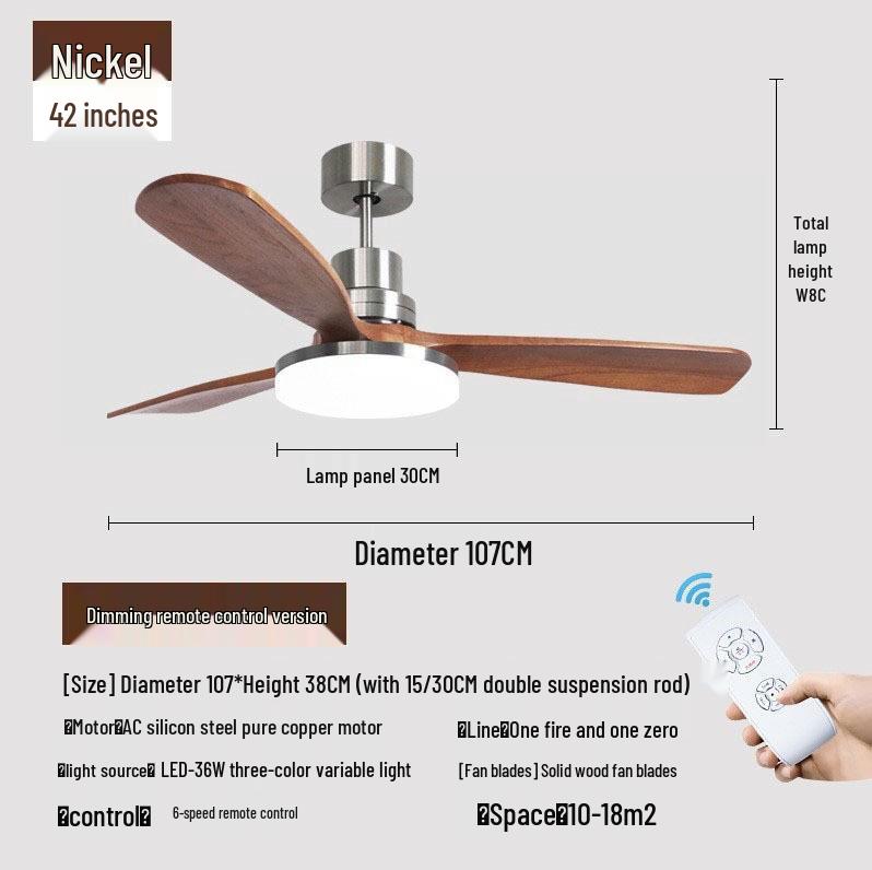 French Mid-Century Solid Wood Smart Ceiling Fan for Home & Restaurant