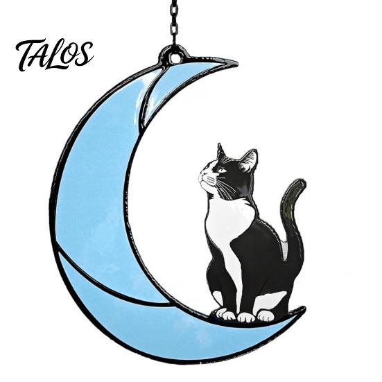 Cat Gift for Home Acrylic Hanging Pendant with Chain, Animal Ornament Window Light Translucent Wall Decor, Cute Lover Room Decoration