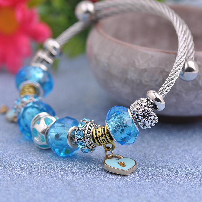 LUXY MOON Titanium Steel Large Hole Beaded Bracelet Love Lock LOVE Bracelet