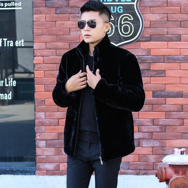 

Зимнее пальто мужское короткое приталенное красивое из искусственного меха под норку, зеленое трендовое утепленное меховое цельнокроеное M [Recommended [100-60kg]