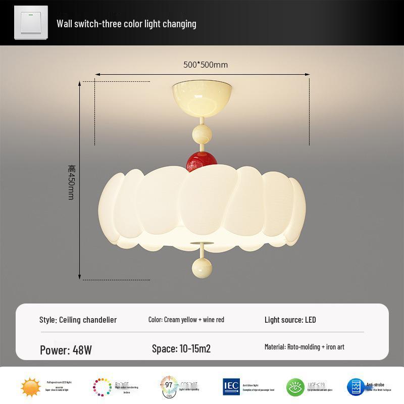 French Medieval Style Cream Ceiling Lamp for Master Bedroom & Children's Study - Full Spectrum Eye Protection