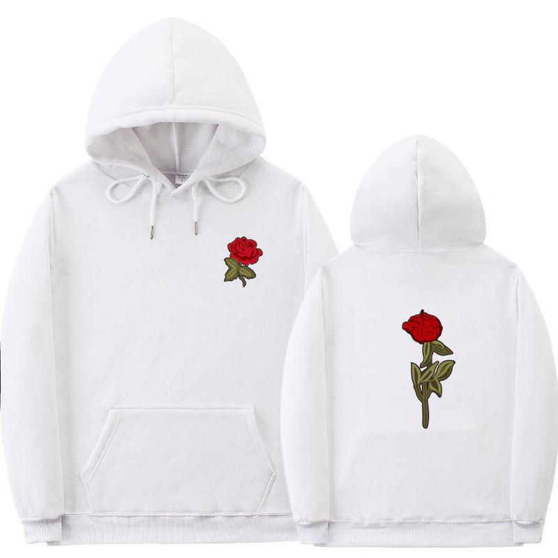 

Весна Осень Уличная одежда Толстовка с капюшоном Rose Simple Print Harajuku Hoodie Модная толстовка Мужские толстовки и свитшоты Женские S бежевый