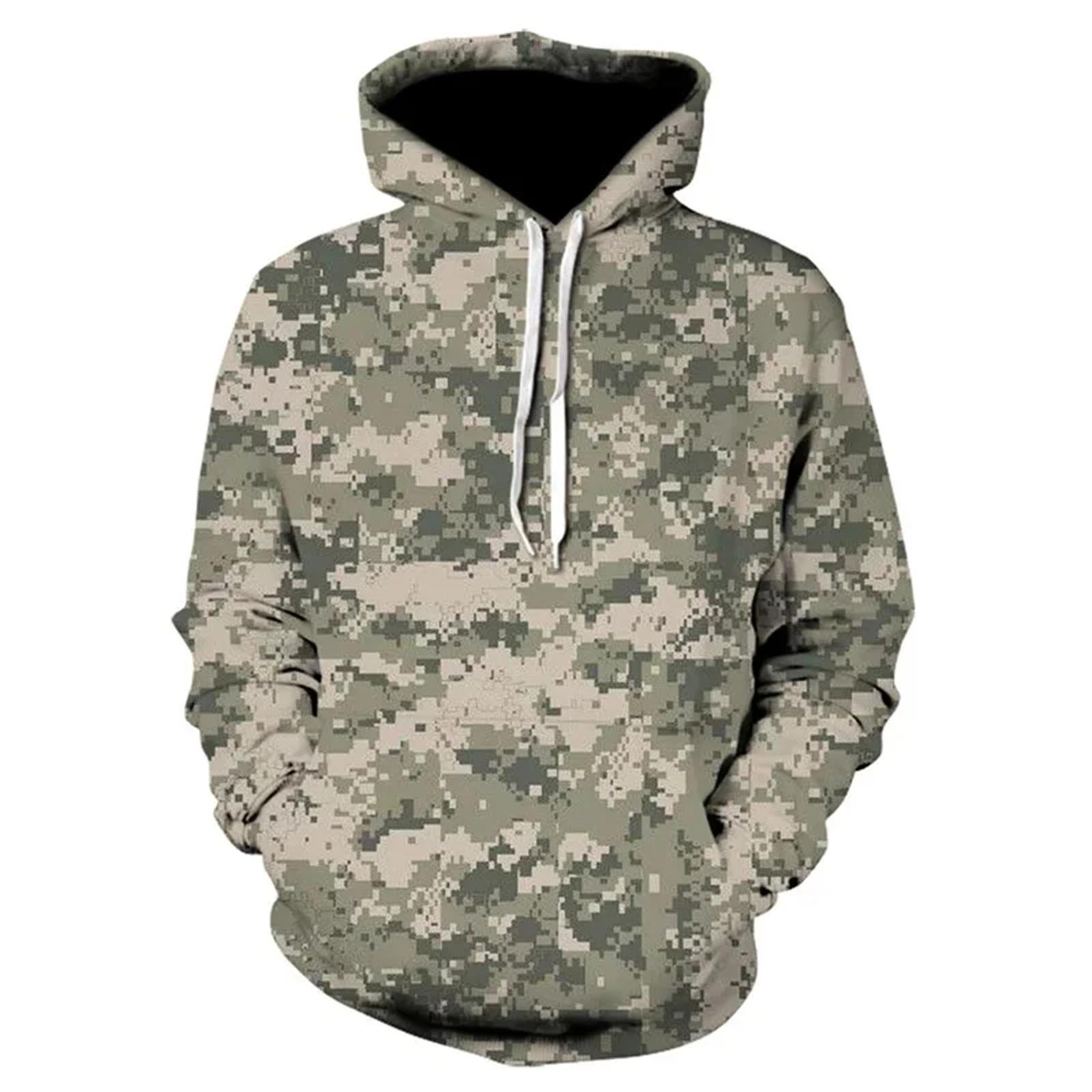 

New Comfortable Loose Long-sleeved Fashion Casual 3D Digital Printing Camouflage Hooded Pullover Sweater Men 6XL