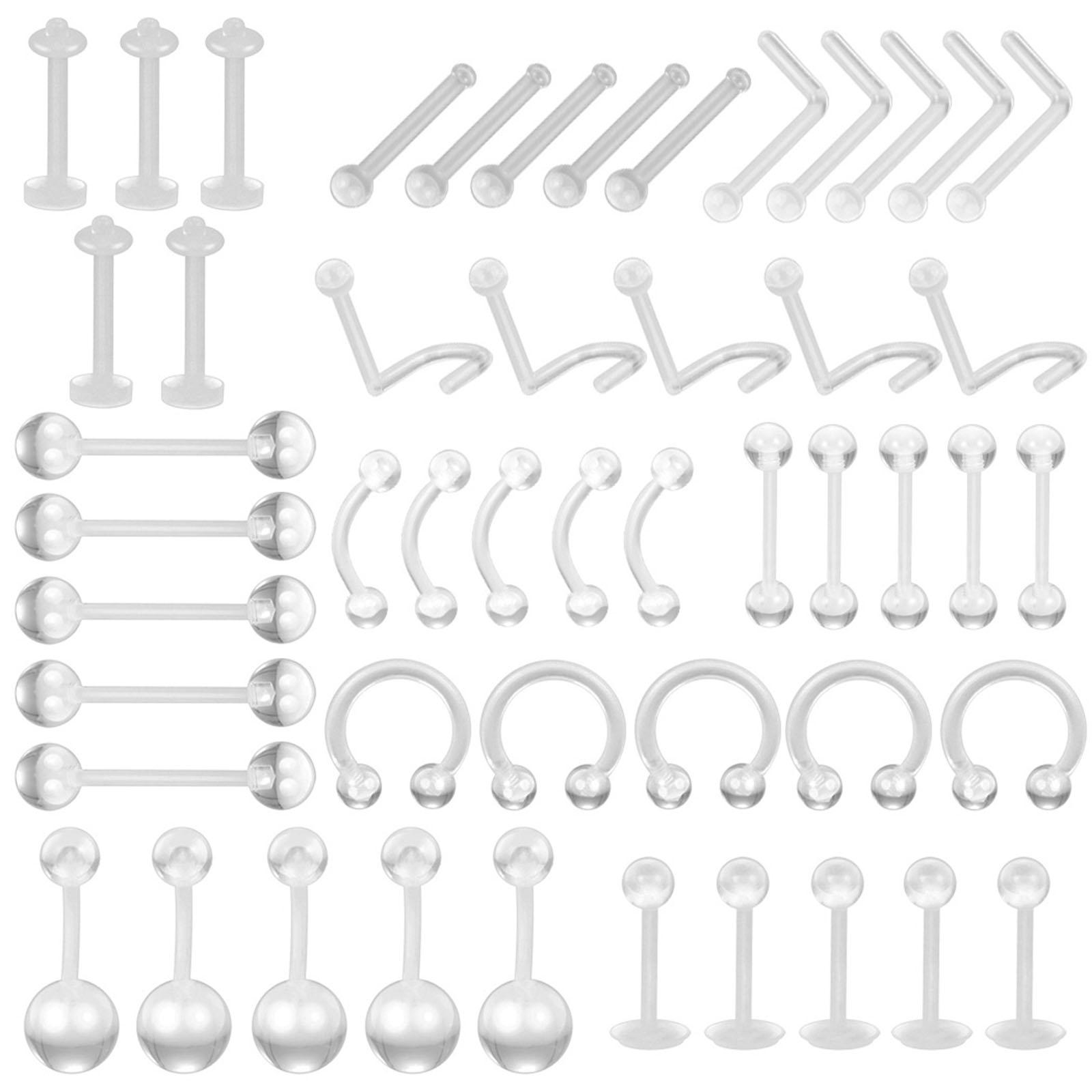 

50 Pcs Clear Piercing Retainers Nose Tongue Nipple Belly Rings Eyebrow Lip Nose Studs Cartilage Tragus Earring Plug 1