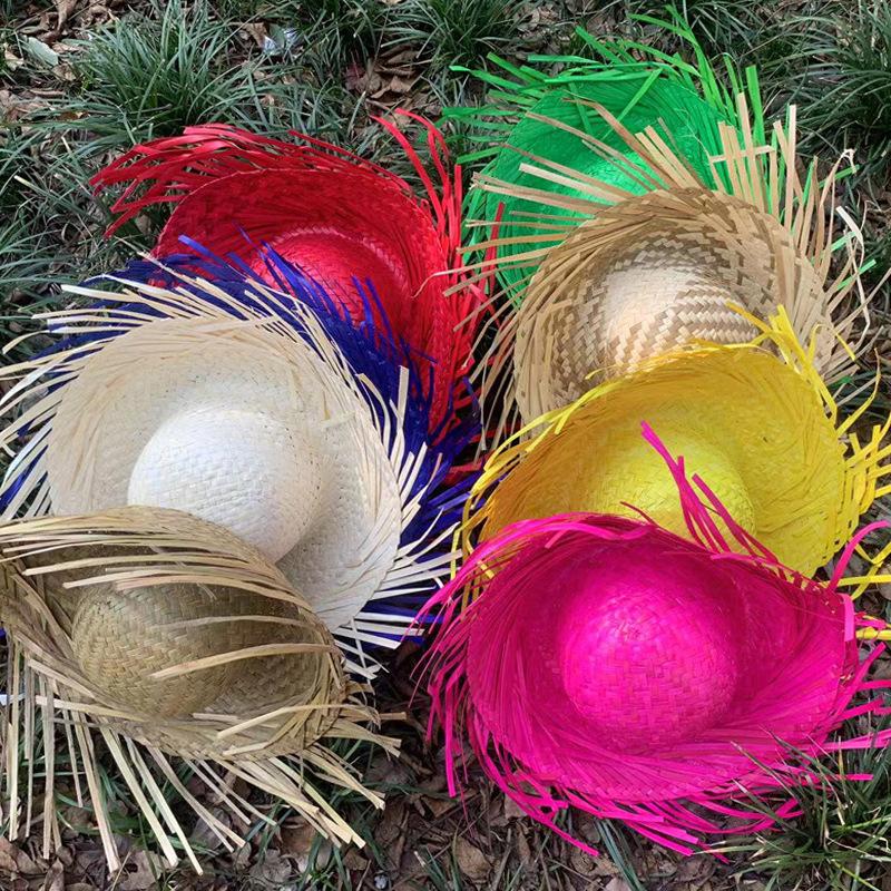 Trendy Beach Sunscreen Hat Unisex Frayed Brim Woven Straw Sun Hat Outdoor Travel Pool Party Colorful Straw Hats